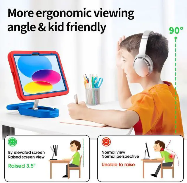 Alt view image 3 of 5 - Compatible with ipad A16 11-inch 11th Generation/Air 6 /Air 7 /ipad 10th Gen 10.9 Inch 2022, Adjustable Portrait/Drop Proof with Handle,Kids Case for Compatible with11 Inch Case (Red Spider)