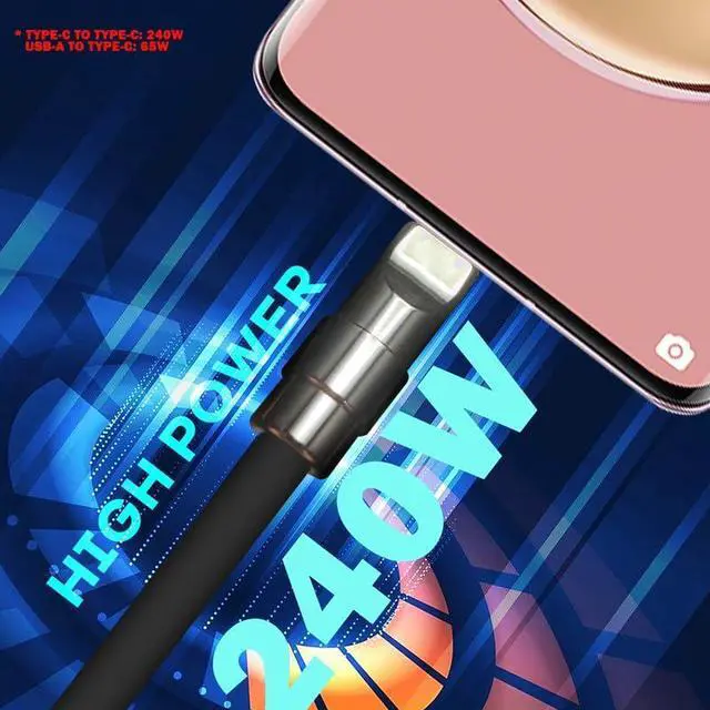 Alt view image 3 of 5 - Black Chubby - Special Black Samurai Edition Durable 240W Fast Charging Cable Ultra-Thick Silicone USB C Cable for iPhone 16/15 Series iPad MacBook Galaxy Series, USB A to Type C, 6.6FT