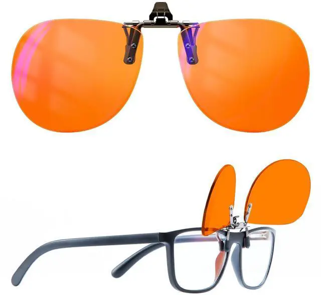 Alt view image 2 of 5 - Goiteia Orange Blue Light Blocking Glasses Clip on and Polarized Flip up Clip on Sunglasses over Prescription Glasses
