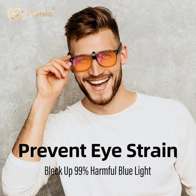Alt view image 3 of 5 - Goiteia Orange Blue Light Blocking Glasses Clip on and Polarized Flip up Clip on Sunglasses over Prescription Glasses