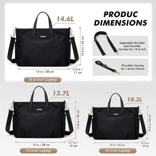 Alt view image 2 of 5 - Laptop Tote Bag 15.6 Inch, Computer Shoulder Bag Large Work Tote Bag for Women, Laptop Carrying Case Stylish Handbag for Business Travel (Black)