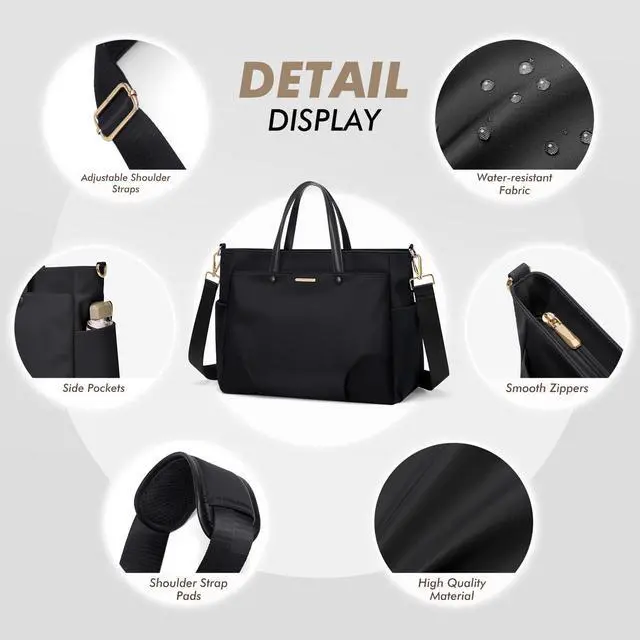 Alt view image 4 of 5 - Laptop Tote Bag 15.6 Inch, Computer Shoulder Bag Large Work Tote Bag for Women, Laptop Carrying Case Stylish Handbag for Business Travel (Black)