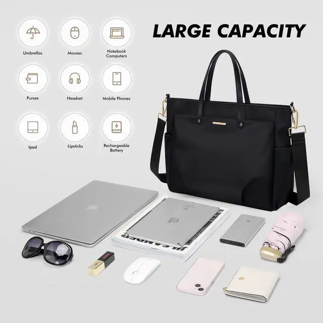Alt view image 5 of 5 - Laptop Tote Bag 15.6 Inch, Computer Shoulder Bag Large Work Tote Bag for Women, Laptop Carrying Case Stylish Handbag for Business Travel (Black)