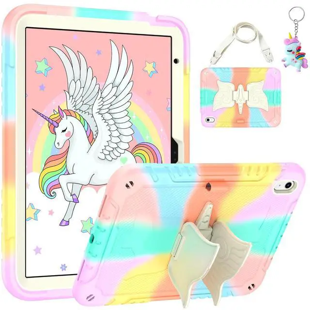 Main image of HOGENL Case for iPad A16 11th Generation 11 Inch 2025 for Kids Girl with Pencil Holder, Cover for iPad 10th Generation 10.9 2022 Inch with Unicorn Kickstand & Strap, Heavy Duty Shockproof - Colourful