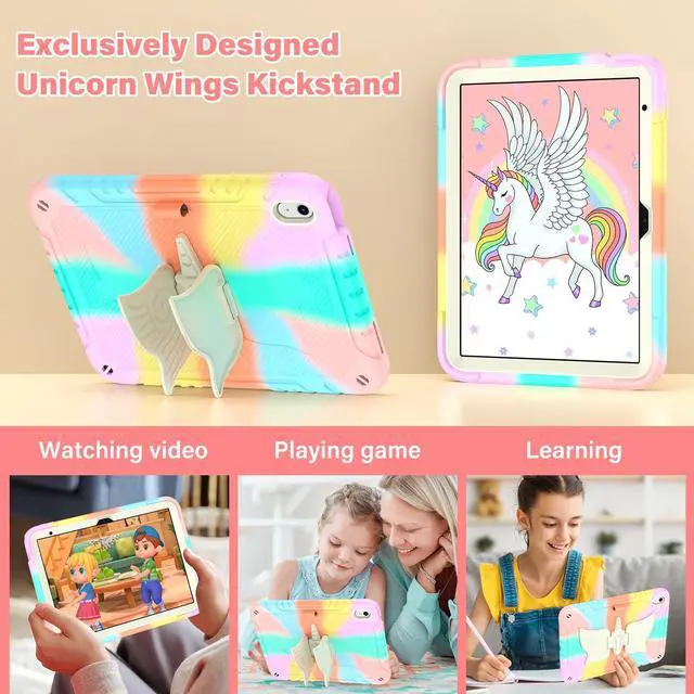 Alt view image 3 of 5 - HOGENL Case for iPad A16 11th Generation 11 Inch 2025 for Kids Girl with Pencil Holder, Cover for iPad 10th Generation 10.9 2022 Inch with Unicorn Kickstand & Strap, Heavy Duty Shockproof - Colourful