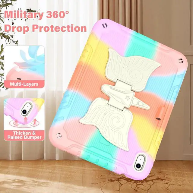Alt view image 4 of 5 - HOGENL Case for iPad A16 11th Generation 11 Inch 2025 for Kids Girl with Pencil Holder, Cover for iPad 10th Generation 10.9 2022 Inch with Unicorn Kickstand & Strap, Heavy Duty Shockproof - Colourful