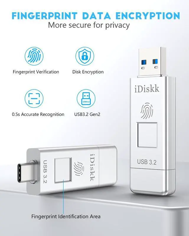 Alt view image 2 of 5 - iDiskk SSD 1TB 500MB/S Fingerprint Encryption High Speed Flash Drive Photo Stick for iPhone 15/15 Plus/15 Pro/15 Pro Max,USB C iPad, MacBook,Laptops,Android &PC,ONE-Click Backup Photos &Videos