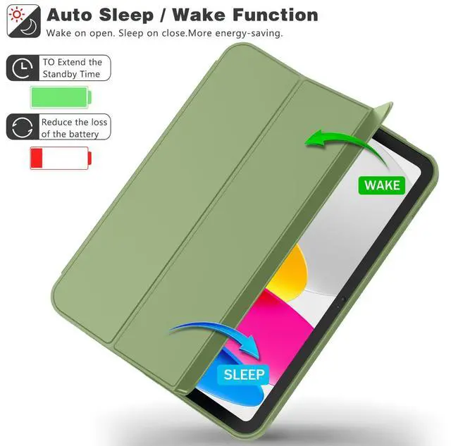 Alt view image 3 of 5 - iMieet iPad (A16) Case 11th Gen/iPad 10th Generation Case [11-Inch 2025/10.9 Inch 2022] with Pencil Holder, Trifold Stand Smart Cover with Soft TPU Back,Auto Wake/Sleep(Olive Green)