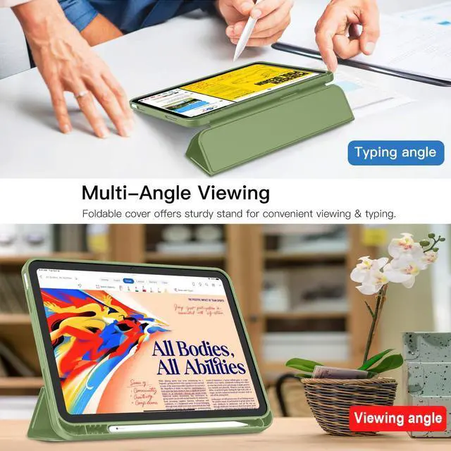 Alt view image 4 of 5 - iMieet iPad (A16) Case 11th Gen/iPad 10th Generation Case [11-Inch 2025/10.9 Inch 2022] with Pencil Holder, Trifold Stand Smart Cover with Soft TPU Back,Auto Wake/Sleep(Olive Green)