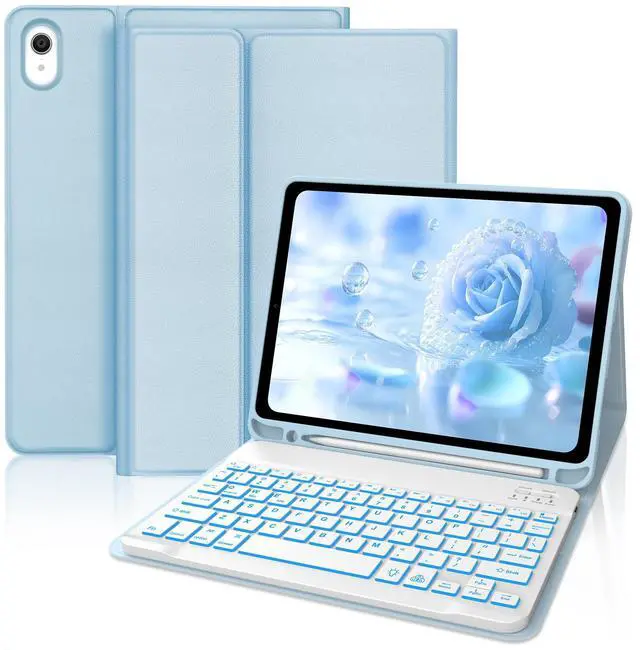 Main image of IVEOPPE for iPad 11th 10th Generation Case with Keyboard, 7 Colors Backlit Wireless Detachable Bluetooth Keyboard for iPad 11-inch A16 2025 10th Gen 10.9 Inch 2022, Flip Stand Case,Blue
