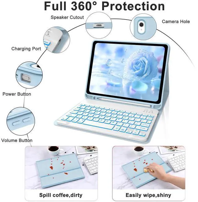 Alt view image 4 of 5 - IVEOPPE for iPad 11th 10th Generation Case with Keyboard, 7 Colors Backlit Wireless Detachable Bluetooth Keyboard for iPad 11-inch A16 2025 10th Gen 10.9 Inch 2022, Flip Stand Case,Blue