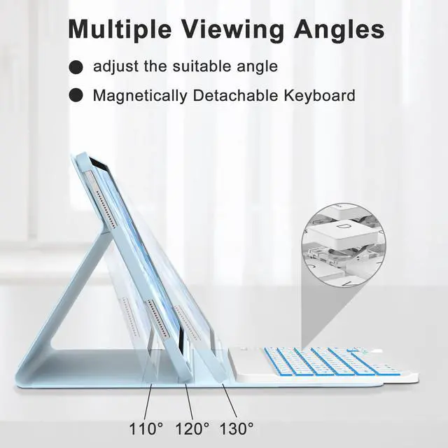 Alt view image 5 of 5 - IVEOPPE for iPad 11th 10th Generation Case with Keyboard, 7 Colors Backlit Wireless Detachable Bluetooth Keyboard for iPad 11-inch A16 2025 10th Gen 10.9 Inch 2022, Flip Stand Case,Blue