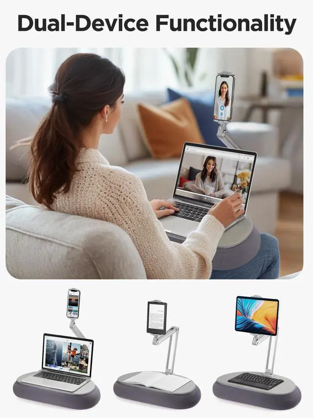 Alt view image 5 of 5 - InnoGear Tablet Pillow Stand for Lap, 360deg Adjustable Hands-Free Holder Mount for Bed Sofa Reading Compatible with 6" - 13" iPad Kindle iPhone E-Reader