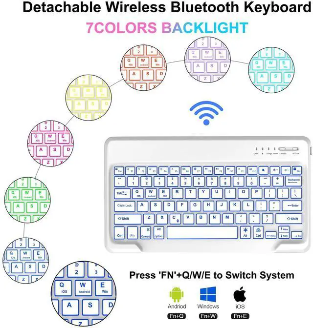 Alt view image 3 of 5 - IVEOPPE Keyboard Case for Xiaomi Redmi Pad Pro 12.1 Inch 2024/Xiaomi Poco Pad 12.1", 7 Colors Backlit, Detachable Bluetooth Wireless Keyboard Slim PU Stand Cover with Pencil Holder,Light Blue