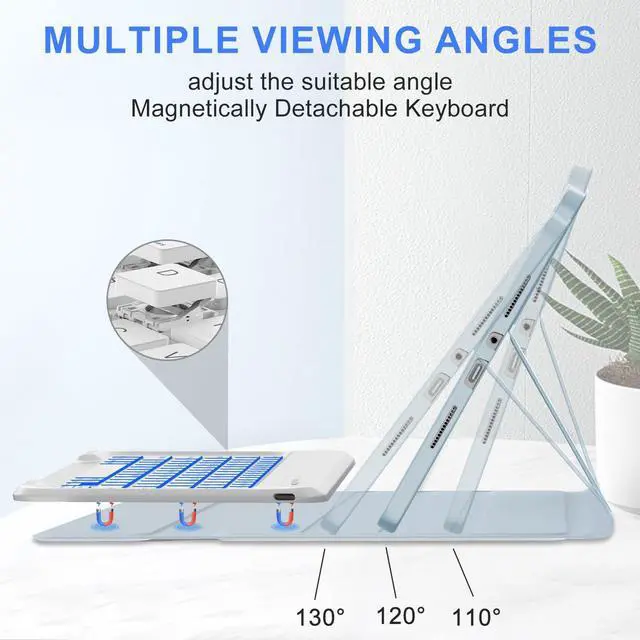 Alt view image 5 of 5 - IVEOPPE Keyboard Case for Xiaomi Redmi Pad Pro 12.1 Inch 2024/Xiaomi Poco Pad 12.1", 7 Colors Backlit, Detachable Bluetooth Wireless Keyboard Slim PU Stand Cover with Pencil Holder,Light Blue