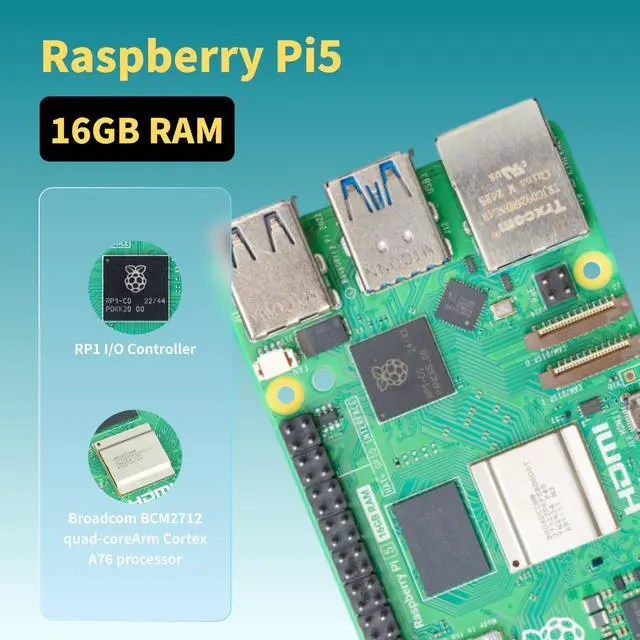 Alt view image 2 of 5 - iRasptek Starter Kit for Raspberry Pi 5 RAM 16GB -Pre-Loaded with 64GB Edition Raspberry Pi OS Red&White Case