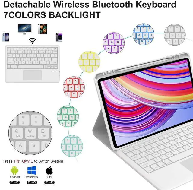 Alt view image 3 of 5 - IVEOPPE Touchpad Keyboard Case for Xiaomi Redmi Pad Pro 12.1 Inch 2024, 7 Colors Backlight Wireless Bluetooth Trackpad PU Folio Stand Cover Case with Pen Holder, Auto Sleep/Wake Up, Long Battery,Grey