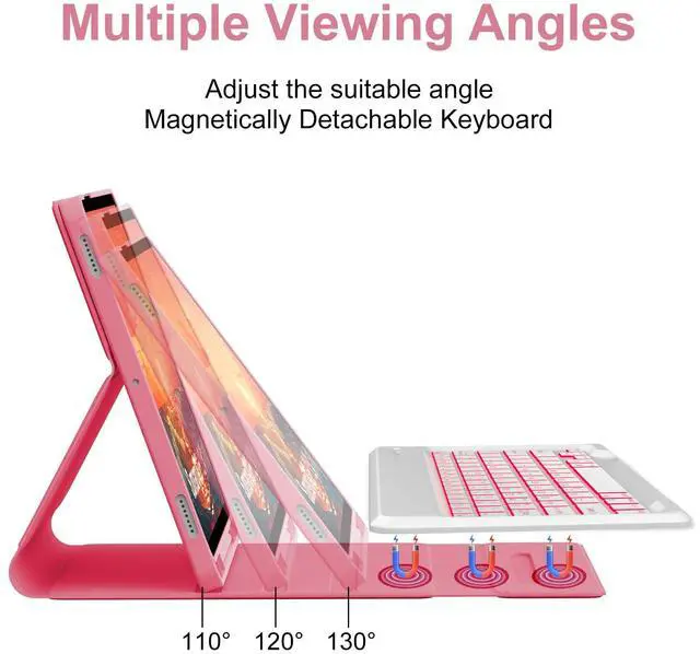 Alt view image 5 of 5 - Keyboard Case for Samsung Galaxy Tab S10+ Plus/S9+ Plus/S9 FE+ Plus/S8+ Plus/S7+ Plus/S7 FE 12.4 inch, Magnetic Detachable Bluetooth Wireless Keyboard, Slim Stand Cover Case with S Pen Holder, Red