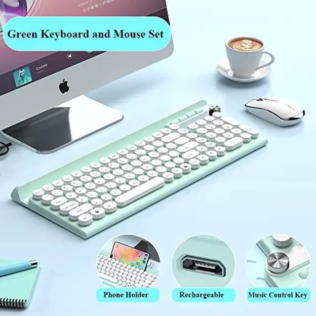 Alt view image 2 of 5 - Wireless Keyboard and Mouse Combo,2.4Ghz USB Rechargeable Keyboard with Phone Holder,Full Size Keyboard and Mouse Set for Computer,Laptop and Desktop (Light-Green)