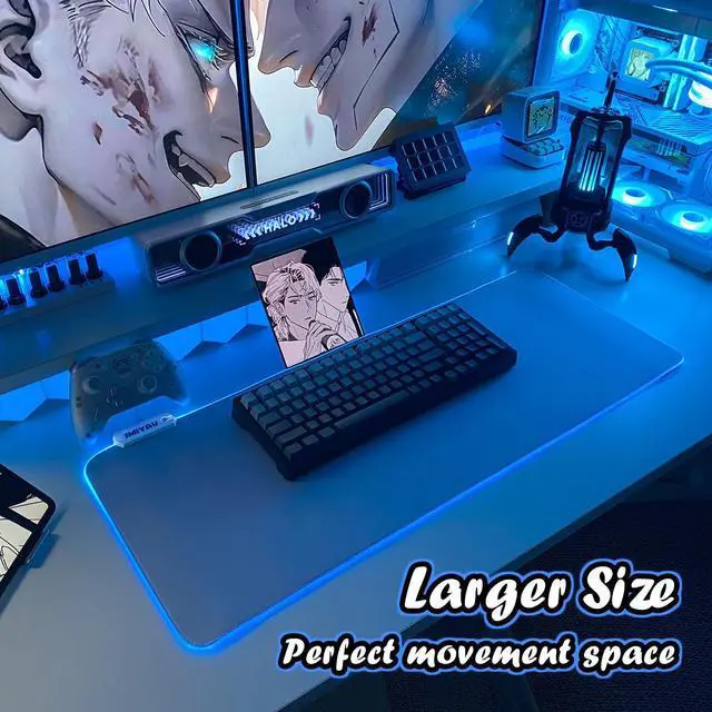 Alt view image 2 of 5 - JMIYAV White Gaming Mouse Pad RGB Mousepad Non-Slip Rubber Base Extra Large Cool XL XXL Computer Desk Pad Gaming Accessories LED Light Up Extended Big Mouse Pad for Gamer (31.5x12In) Upgrade