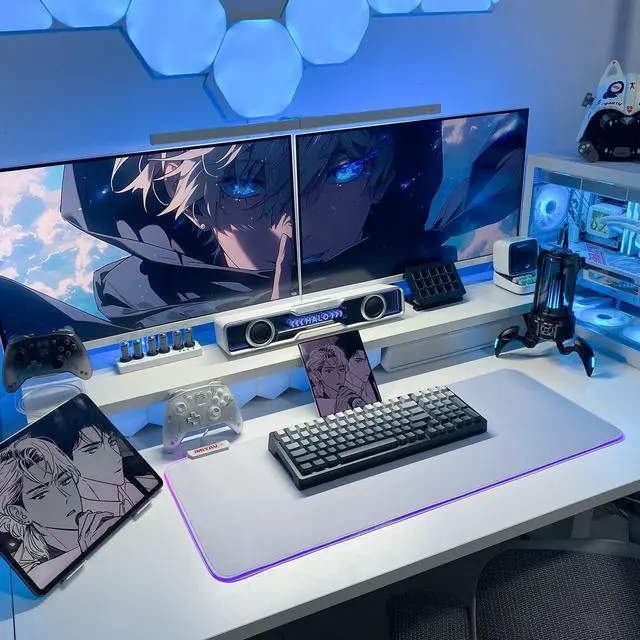 Alt view image 3 of 5 - JMIYAV White Gaming Mouse Pad RGB Mousepad Non-Slip Rubber Base Extra Large Cool XL XXL Computer Desk Pad Gaming Accessories LED Light Up Extended Big Mouse Pad for Gamer (31.5x12In) Upgrade