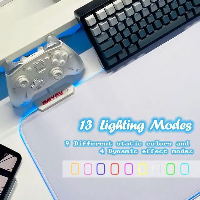 Alt view image 4 of 5 - JMIYAV White Gaming Mouse Pad RGB Mousepad Non-Slip Rubber Base Extra Large Cool XL XXL Computer Desk Pad Gaming Accessories LED Light Up Extended Big Mouse Pad for Gamer (31.5x12In) Upgrade