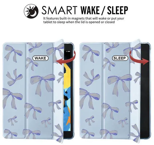 Alt view image 4 of 5 - JOYLAND Blue Bow Pad Cover Blue Case for iPad 7th/8th/9th Generation,with Pencil Holder-Auto Wake/Sleep,Anti-Scratch Shockproof Premium Folio Stand Case for iPad 2019/2020/2021-10.2 inch