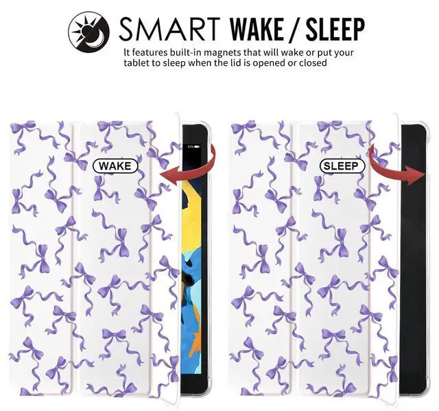 Alt view image 4 of 5 - JOYLAND Purple Bow Pad Case White Case for iPad Mini 6 (8.3 inch),with Pencil Holder-Auto Wake/Sleep,Anti-Scratch Shockproof Premium Folio Stand Case