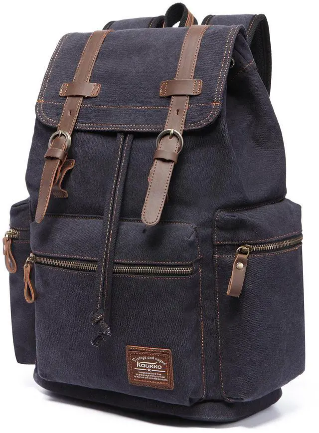 Alt view image 3 of 5 - KAUKKO Vintage Casual Canvas and Leather Rucksack Backpack