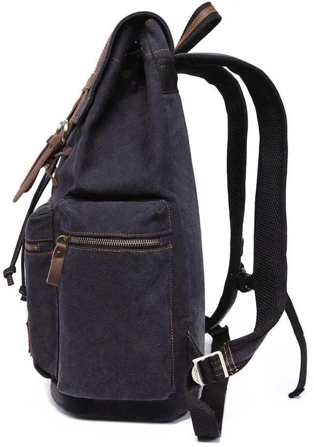 Alt view image 5 of 5 - KAUKKO Vintage Casual Canvas and Leather Rucksack Backpack