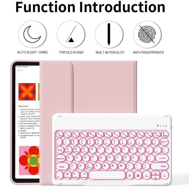 Alt view image 2 of 5 - kenke for iPad 11/10th Gen Case with Keyboard 11/10.9 inch 2025 A16/2022, Detachable Wireless Bluetooth Keyboard Case with Right Side Pencil Holder, Backlit White Circular Keycaps (Light Pink
