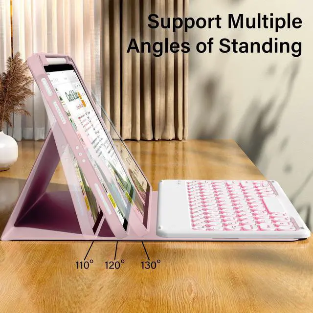 Alt view image 5 of 5 - kenke for iPad 11/10th Gen Case with Keyboard 11/10.9 inch 2025 A16/2022, Detachable Wireless Bluetooth Keyboard Case with Right Side Pencil Holder, Backlit White Circular Keycaps (Light Pink