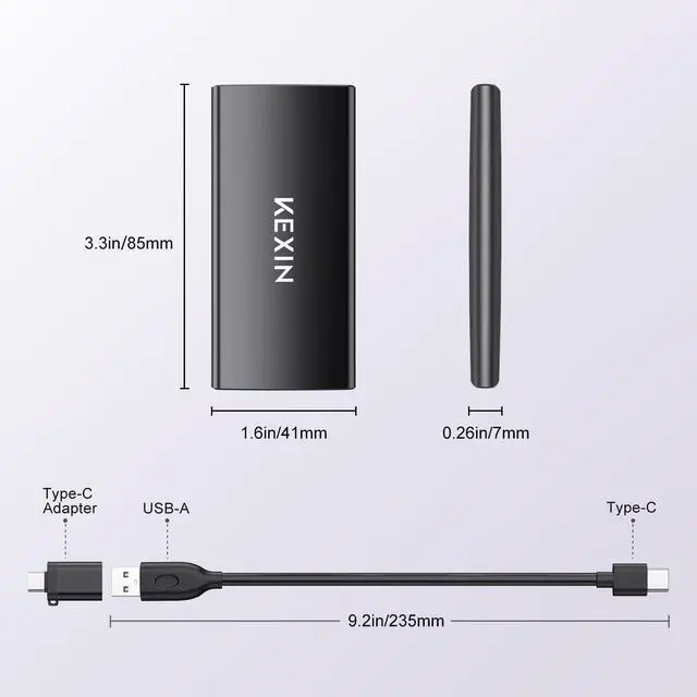 Alt view image 2 of 5 - KEXIN External SSD 1TB External Hard Drive USB C Portable SSD, Up to 500MB/s, USB 3.1 External Solid State Drive 1T for PC Mac Android Game Console, Laptop, Xbox, PS4 and More
