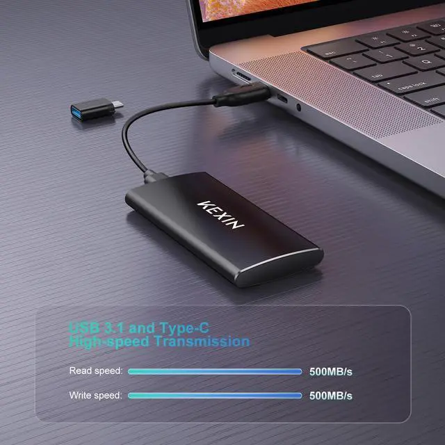 Alt view image 3 of 5 - KEXIN External SSD 1TB External Hard Drive USB C Portable SSD, Up to 500MB/s, USB 3.1 External Solid State Drive 1T for PC Mac Android Game Console, Laptop, Xbox, PS4 and More