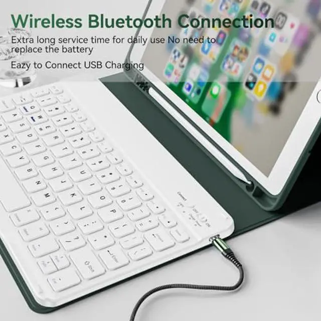 Alt view image 3 of 5 - KVTVOU Keyboard Case for iPad 9th/8th/7th Generation (10.2 Inch, 2021/2020/2019), Smart Magnetic Detachable Wireless Bluetooth Keyboard, Folio Stand Cover with Pencil Holder, Dark Green
