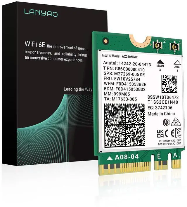 Main image of LANYAO WiFi 6E AX210 NGW Wireless Card M.2 2230/NGFF WiFi 6E Laptop Module with Bluetooth 5.3, 5400Mbps Tri-Band AX210 WiFi Chip Adapter, Ultra-Low Latency, Supports Windows 11/10 (64bit only)