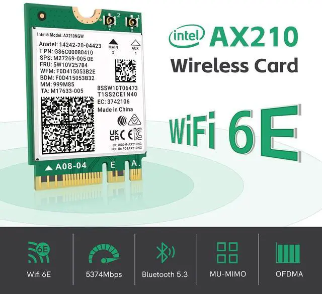 Alt view image 2 of 5 - LANYAO WiFi 6E AX210 NGW Wireless Card M.2 2230/NGFF WiFi 6E Laptop Module with Bluetooth 5.3, 5400Mbps Tri-Band AX210 WiFi Chip Adapter, Ultra-Low Latency, Supports Windows 11/10 (64bit only)