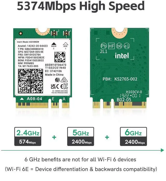 Alt view image 3 of 5 - LANYAO WiFi 6E AX210 NGW Wireless Card M.2 2230/NGFF WiFi 6E Laptop Module with Bluetooth 5.3, 5400Mbps Tri-Band AX210 WiFi Chip Adapter, Ultra-Low Latency, Supports Windows 11/10 (64bit only)