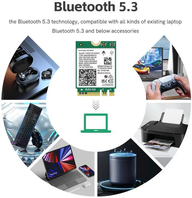 Alt view image 4 of 5 - LANYAO WiFi 6E AX210 NGW Wireless Card M.2 2230/NGFF WiFi 6E Laptop Module with Bluetooth 5.3, 5400Mbps Tri-Band AX210 WiFi Chip Adapter, Ultra-Low Latency, Supports Windows 11/10 (64bit only)