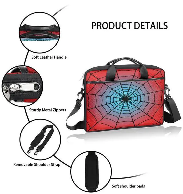 Alt view image 4 of 5 - Laptop Bag for Women Men, 15.6 inch Messenger Shoulder Bags, Water Resistant Computer Bag Sleeve Laptop Carrying Case for Work, Office, School, Casual (Red and Blue Spider Web)