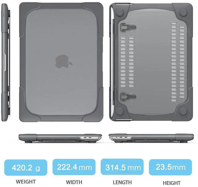 Alt view image 2 of 5 - Mektron for MacBook Pro 13 inch Case 2022 2021 2020 Release M1 M2 A2338 A2289 A2251, Heavy Duty Slim Hard Shell Dual Layer Protective Cover with Fold Kickstand for MacBook Pro 13 Touch bar, Gray