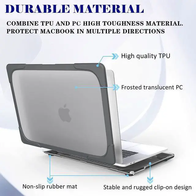 Alt view image 3 of 5 - Mektron for MacBook Pro 13 inch Case 2022 2021 2020 Release M1 M2 A2338 A2289 A2251, Heavy Duty Slim Hard Shell Dual Layer Protective Cover with Fold Kickstand for MacBook Pro 13 Touch bar, Gray