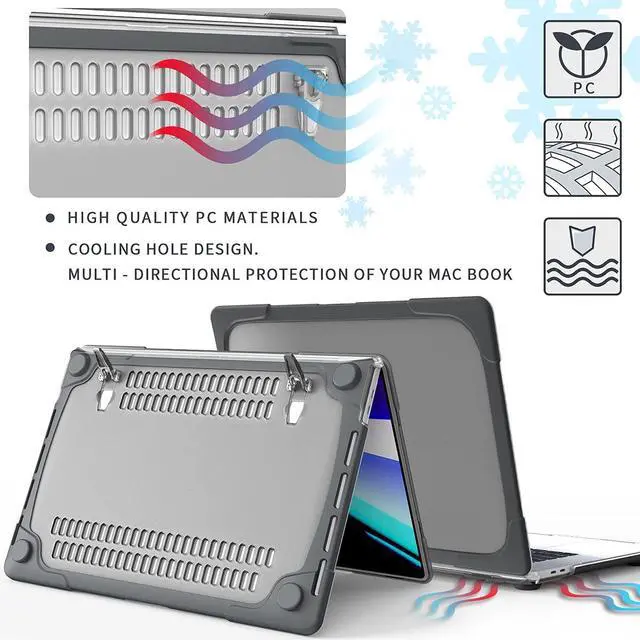 Alt view image 4 of 5 - Mektron for MacBook Pro 13 inch Case 2022 2021 2020 Release M1 M2 A2338 A2289 A2251, Heavy Duty Slim Hard Shell Dual Layer Protective Cover with Fold Kickstand for MacBook Pro 13 Touch bar, Gray