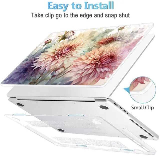 Alt view image 3 of 5 - Mektron Case for MacBook Pro 16" M4 A3403 A3186 M3 A2991 M2 A2780 M1 A2485 (2021/2023/2024) Pro/Max with Touch ID, Hard Shell Plastic Laptop Cover Keyboard Cover Screen Protector, Watercolor Dahlias
