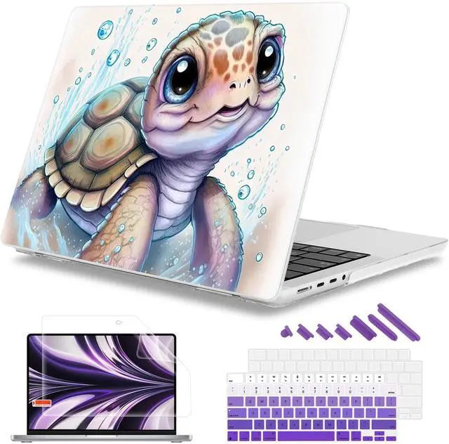 Main image of Mektron for M4 MacBook Pro 14-inch Case 2024 A3112 A3401 A3185 Fits 2023/2021 M3 A2918 A2992 M2 A2779 M1 A2442 Pro/Max, Printed Plastic Hard Shell Laptop Cover, Cute Turtle