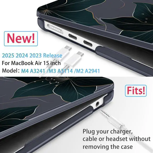 Alt view image 2 of 5 - Mektron Designed for 2025/2024/2023 MacBook Air 15 INCH M4 A3241 /M3 A3114 /M2 A2941 Case, Printed Plastic Hard Shell Cover with 15.3" Liquid Retina Display Touch ID, Floral C218