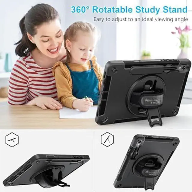 Alt view image 2 of 5 - Case for Galaxy Tab S7 FE/S7 Plus/S8 Plus 12.4 INCH: TPU Protective Cover for Samsung Tablet S7 FE/S7 Plus/S8 Plus 12.4 with Screen Protector-Stand- Handle + Shoulder Strap-S-Pen Holder- Black