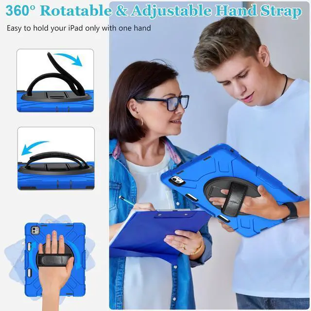 Alt view image 4 of 5 - Case for iPad Air 13 Inch M3/M2 (2025/2024): Silicone Shockproof Case with Screen Protector - Stand - Handle - Shoulder Strap - Pen Holder- Blue