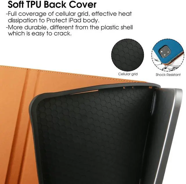 Alt view image 3 of 5 - for iPad Pro 11 Inch Case 4th Generation 2022, 11 Pro Case 3rd/2nd/1st Gen 2021/2020/2018, w/Pencil Holder, Folio Stand Leather Cover, Hand Strap, Multiple Angles & Auto Sleep/Wake, Blue/Brown