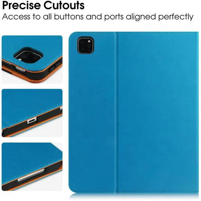 Alt view image 4 of 5 - for iPad Pro 11 Inch Case 4th Generation 2022, 11 Pro Case 3rd/2nd/1st Gen 2021/2020/2018, w/Pencil Holder, Folio Stand Leather Cover, Hand Strap, Multiple Angles & Auto Sleep/Wake, Blue/Brown